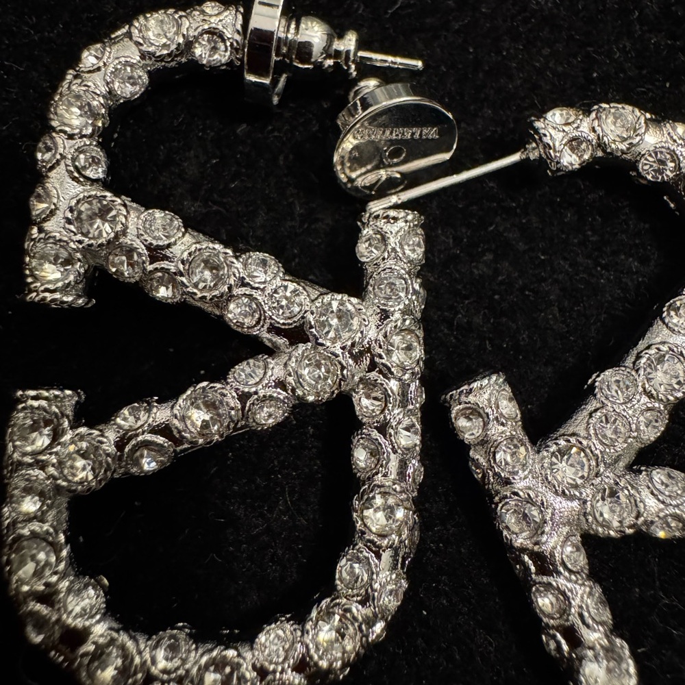 Valentino Silver Crystal Logo Earrings - Picture 3 of 6